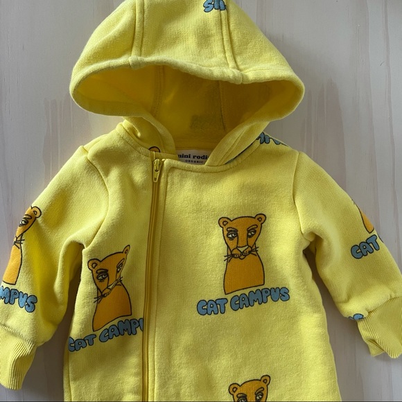 Mini Rodini Cat Campus Zipper Fleece Onesie - Picture 1 of 5